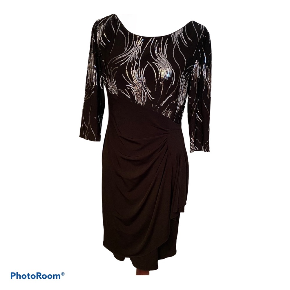 LOUREA DRESS LBD BLACK SILVER SEQUIN 10P PETITE